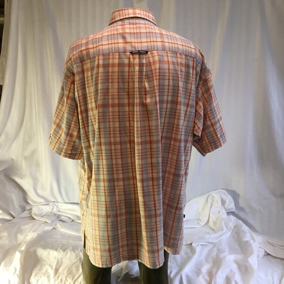 Exco Jeans Mens Vintage Orange Blue Plaid Button Down Shirt Short Sleeve Sz 2XL - Picture 9 of 16